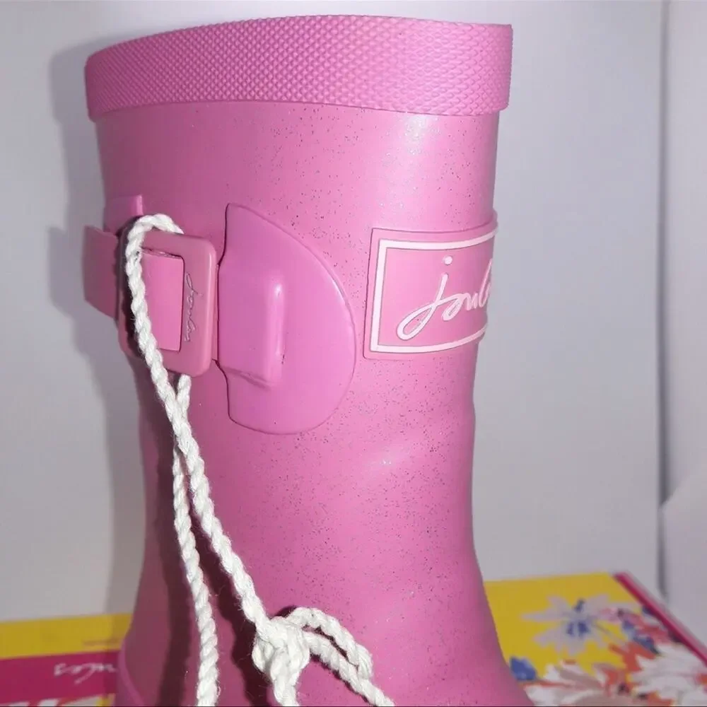 Joules welly glittery pink girls rain boots